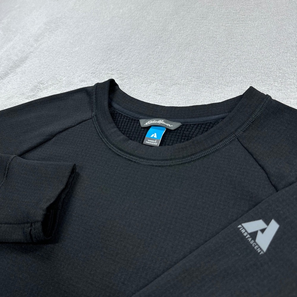Eddie Bauer First Ascent Pullover Womens Large Black Grid Fleece Thumbhole Top